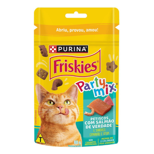 Petisco Friskies Party Mix Salmão, Camarão e Atum 80g