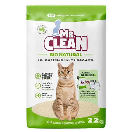 Areia Granulado Sanitário Mr Clean Bio Grãos Médios 2,2kg